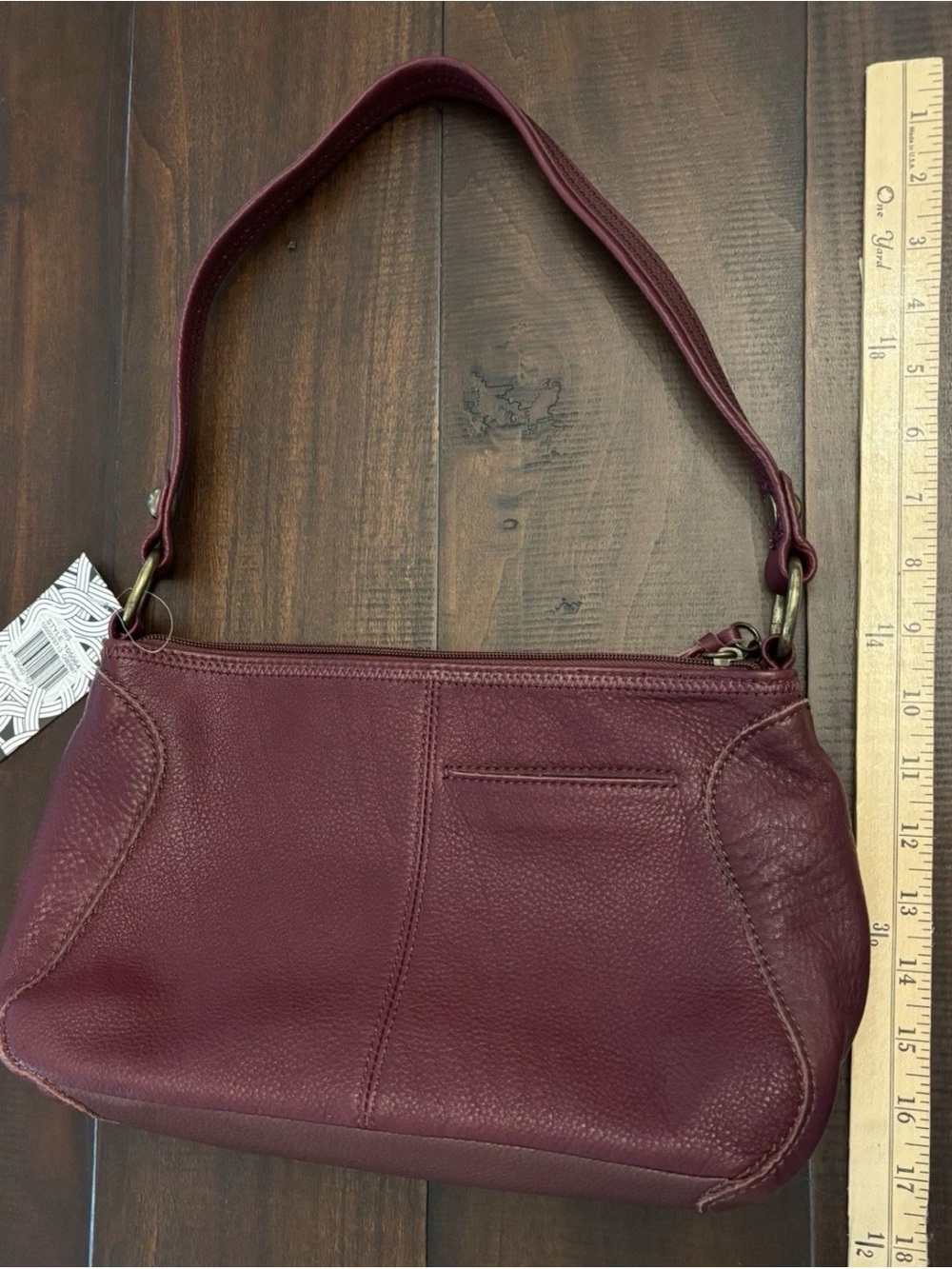 Sax Iris Burgundy Pebbled Leather Shoulder Small Boho Bag with Single Strap - Picture 11 of 11